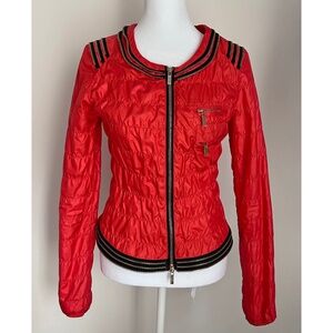 Elisabetta Franchi Celyn B Red Puffer Jacket w/ Black Silver Zipper Accents